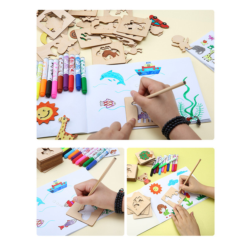 DIY Wooden Stencils Drawing Kit - 12 Pieces - Buy Educational Toys Online -  Odeez Toy Store