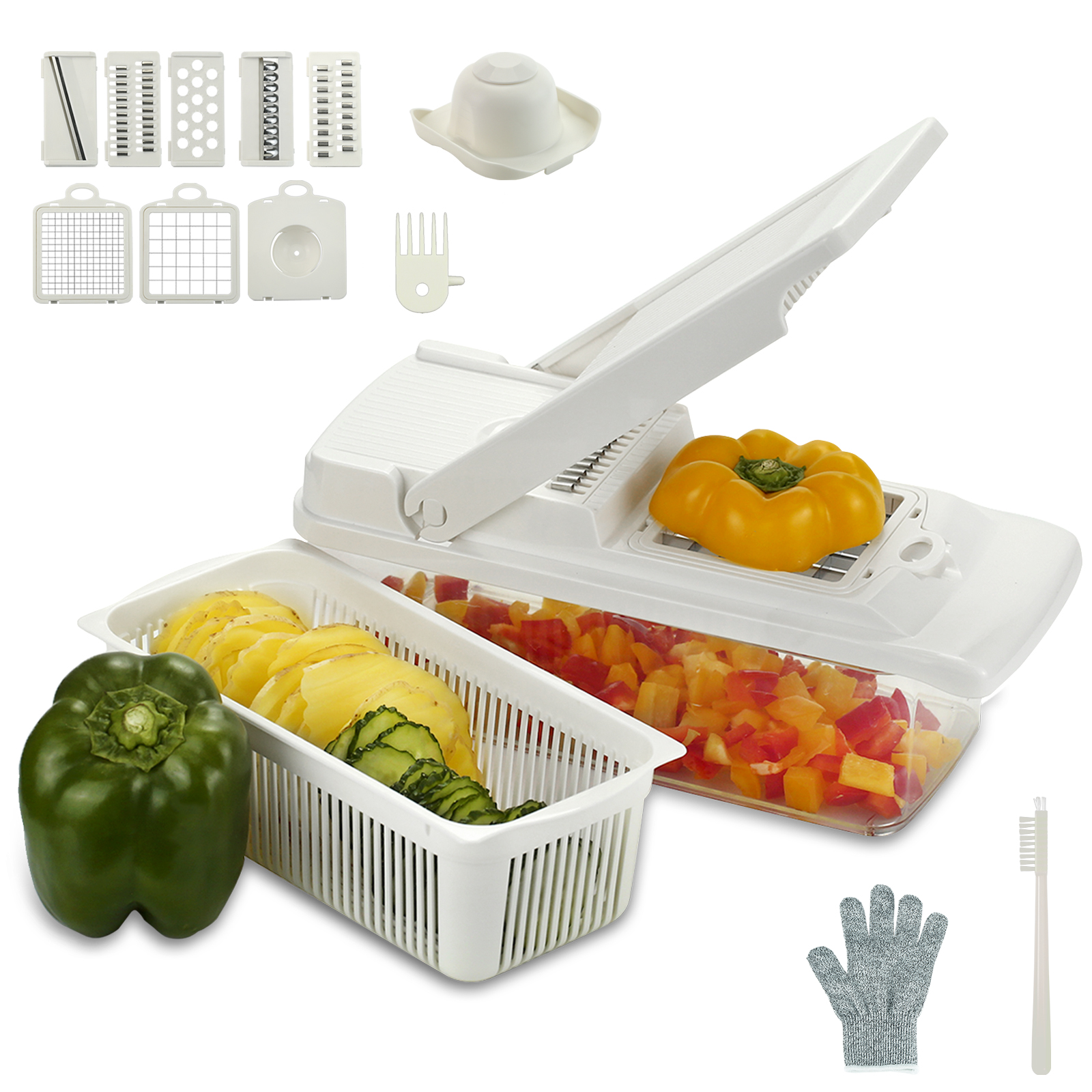 KingFurt New Multifunctional Kitchen Chopping Artifact Vegetable Slicer  Cutter+Container