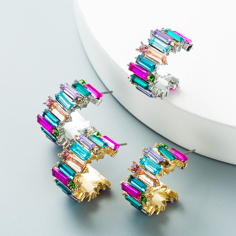 

Personality Colorful Zircon C-shaped Earrings For Women Girls