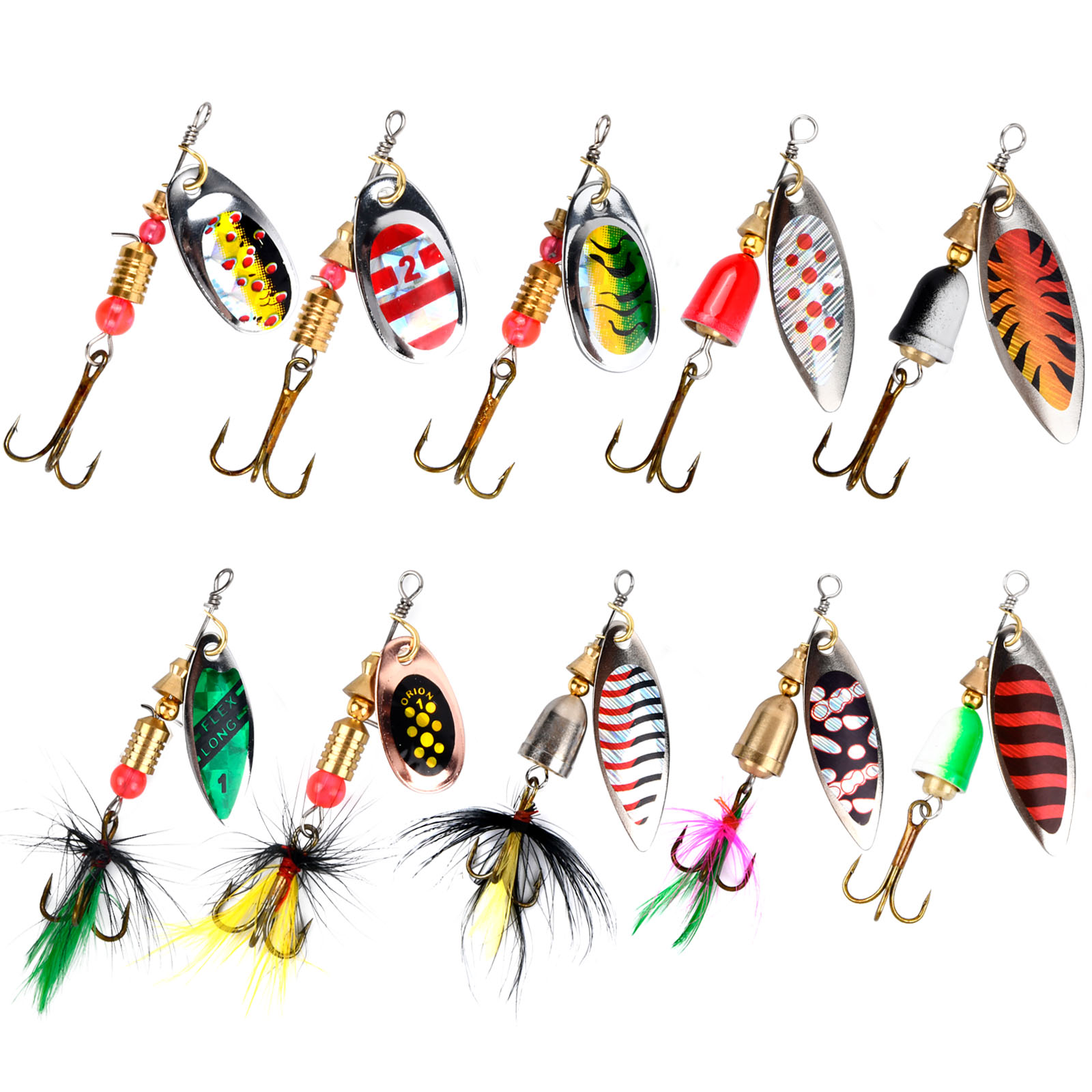 10pcs Premium Spinner Bait Set - 10 Artificial Fishing Lures with Treble  Hooks - Metal Baits for Bass, Trout, and Salmon - Rotating Fishing  Accessorie