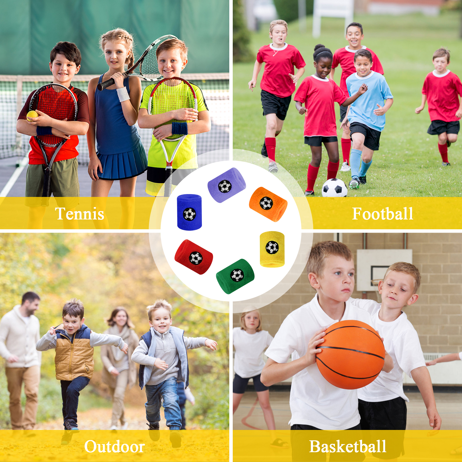 6 Unids/set Muñequeras Deportivas Niños Muñequera Absorbente