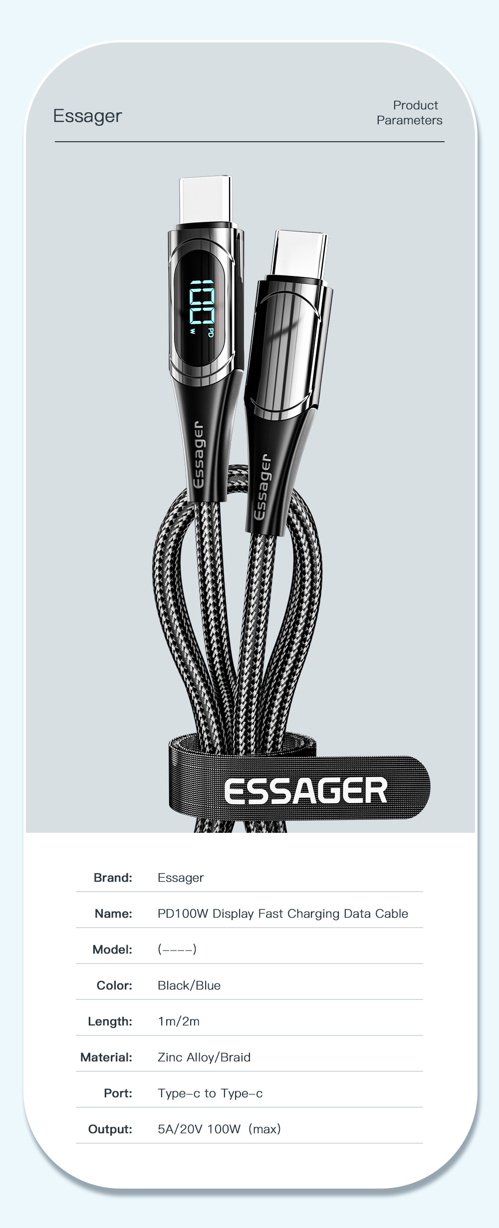 Essager 100W USB-C vers USB C câble PD chargeur de charge rapide cordon  pour Macbook – Oz Marketplace