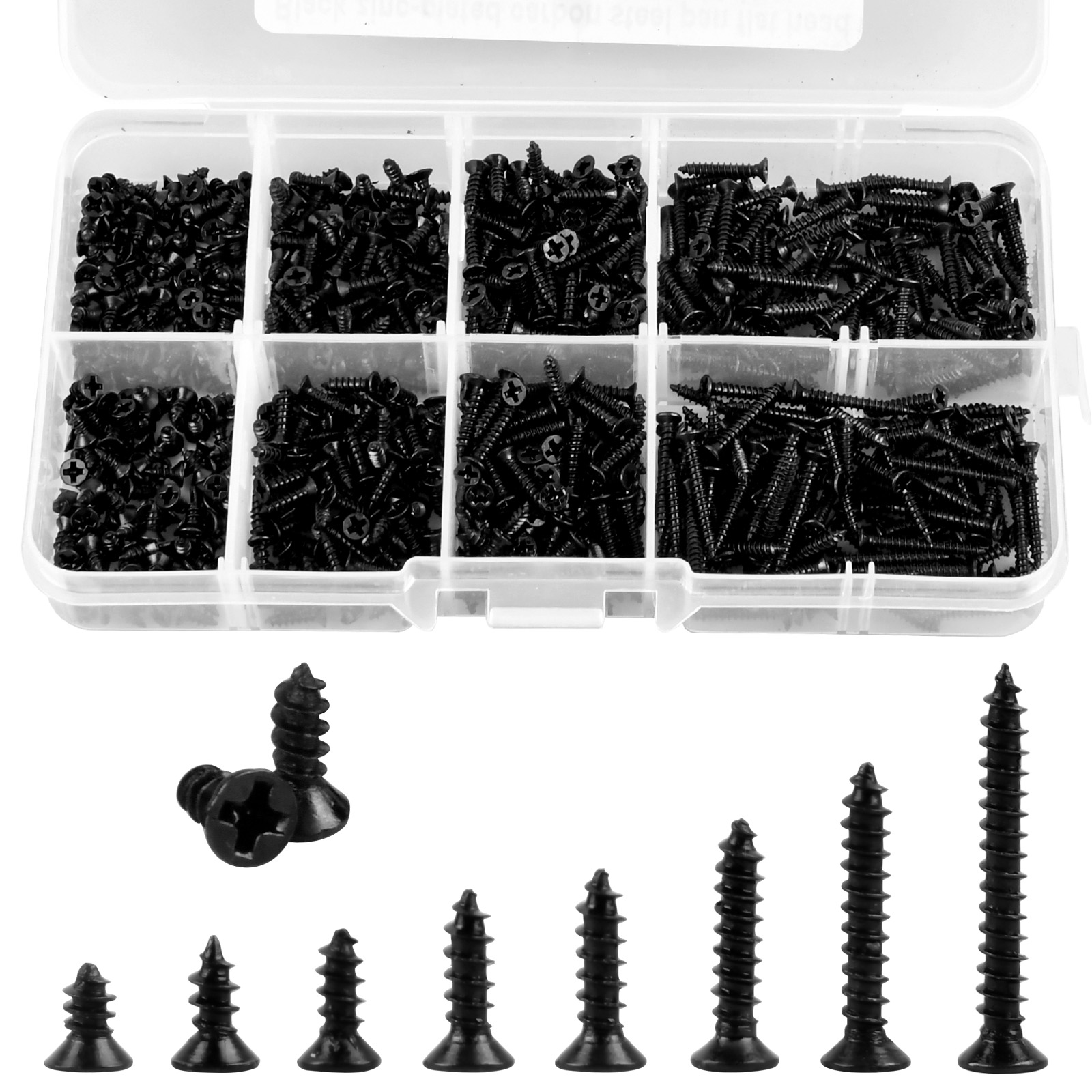 800pcs M2 Self Tapping Screw Assortment Set M2 Flat Head Selftapping Screws Black M2 Wood