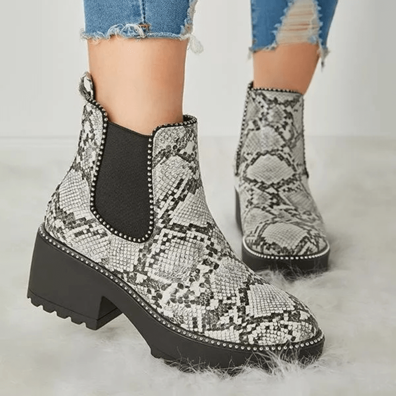 Womens Chunky Ankle Boots Snakeskin Leopard Print Platform Boots On Chelsea Boots | Buy More, Save More | Temu Canada
