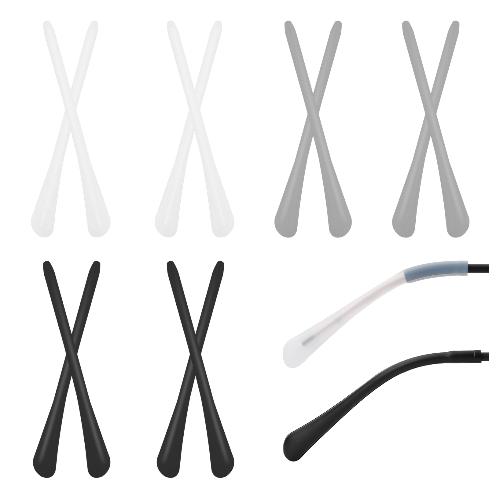 PATIKIL Puntas de extremo de patillas para gafas, 6 pares de lentes para  brazos, piernas, orejeras, calcetines para orejas, manga de tubo