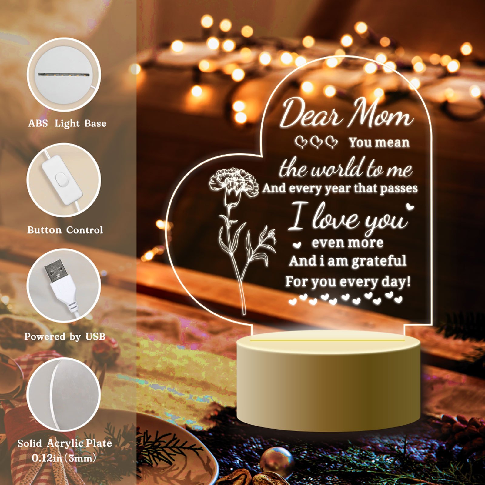 Christmas Gift Ideas Mom Son, Acrylic Night Light