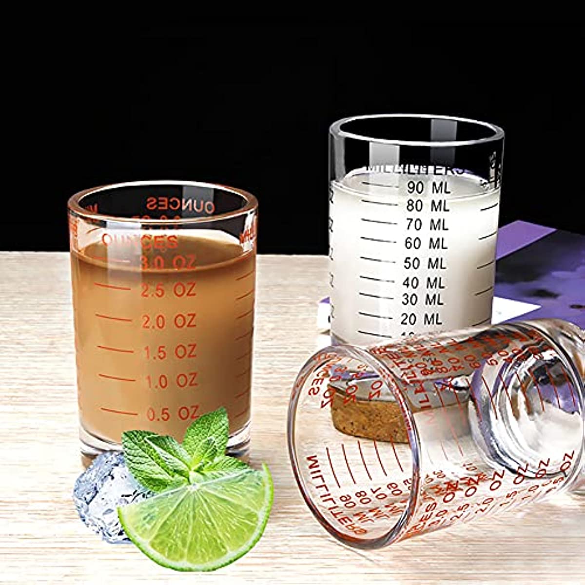Shot Glass Measuring Cup 3 Ounce/90ML Liquid Heavy High Espresso Glass Cup  Red Line