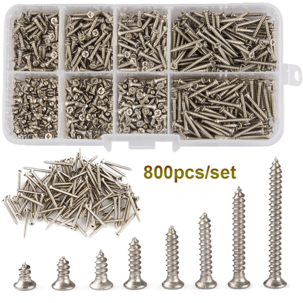 

800pcs M2 Stainless Steel Self Tapping Assortment Kit Tapping Assortment Kit Lock Nut Wood Thread Nail Sets Self Lock Nut Wood Thread Nail Sets