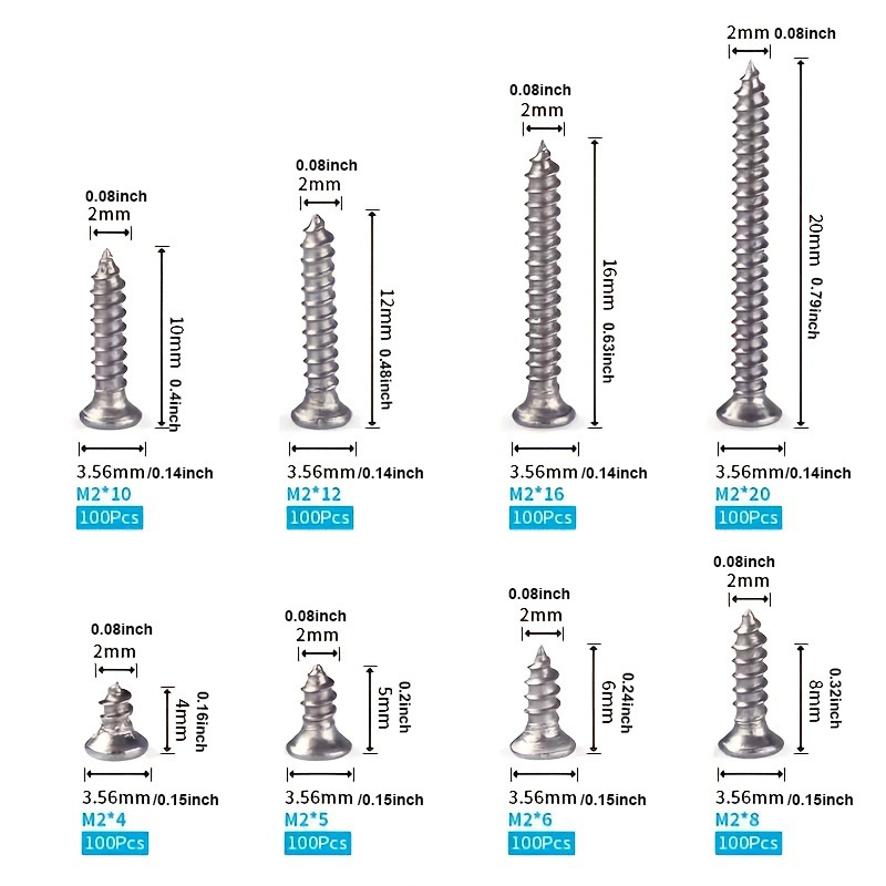 M2 Stainless Steel Self Tapping Screw Assortment Kit Tapping Temu 