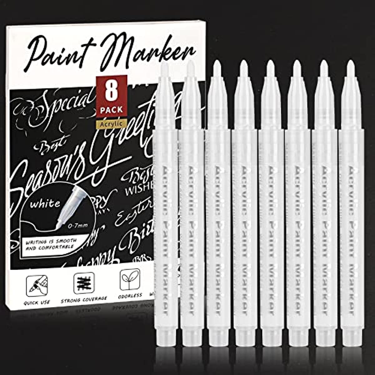 8pcs 0.7/2mm pennarello indelebile bianco acrilico, pennarello bianco,  impermeabile, pennarelli bianchi per carta nera, roccia, legno, vetro