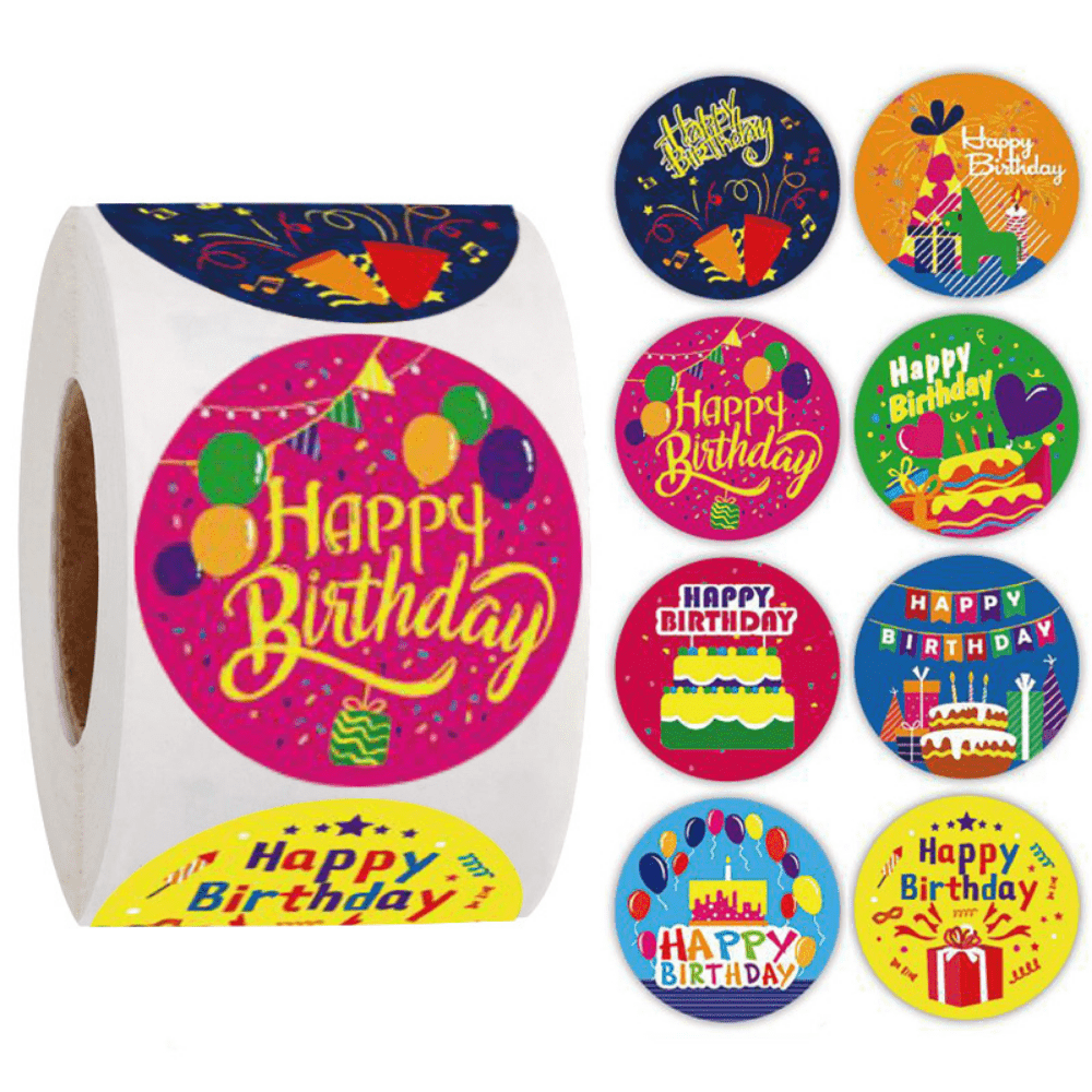 1 inch Mini Size Happy Birthday Stickers Roll for Kids Adults Birthday Party 500 Pcs Round Happy Birthday Labels for Birthday Party Gift Newborn