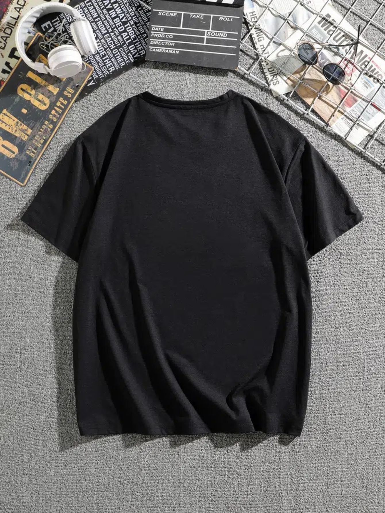 Mens Plus Size Cotton Crew Neck Short Sleeve T-Shirts Black, Size