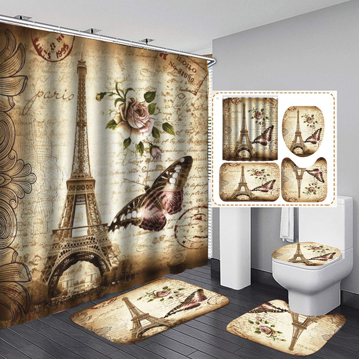 Turtle Shower Curtain Four-piece Set, Bathroom Decor Sets With Rugs Include  Waterproof Shower Curtain Non-slip Rug Toilet Lid Cover Bath Mat And 12  Plastic Hooks - Temu