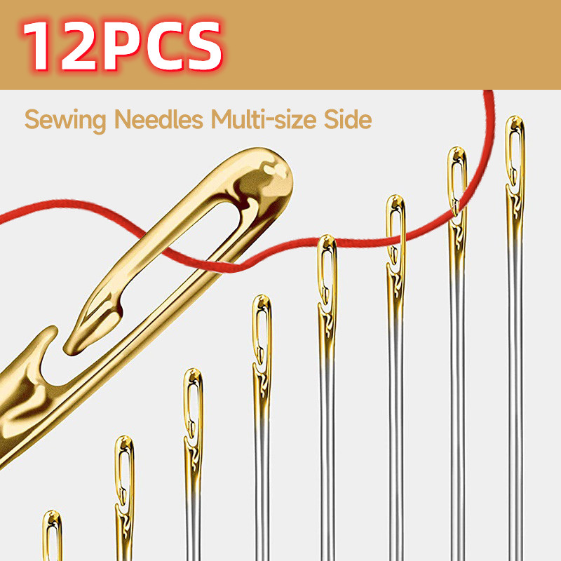 

12pcs/set Sewing Needles Multi-size Side Opening Stainless Steel Darning Sewing Household Hand Tools