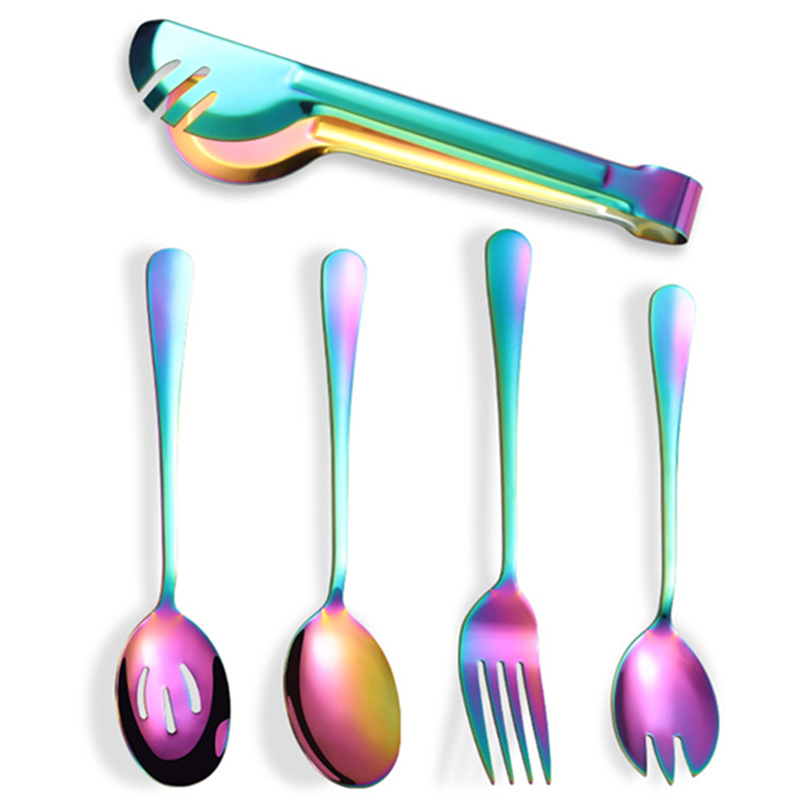 Stainless Steel Cooking Serving Spoon Sets with Plastic Handle 6PCs  (Multicolor)