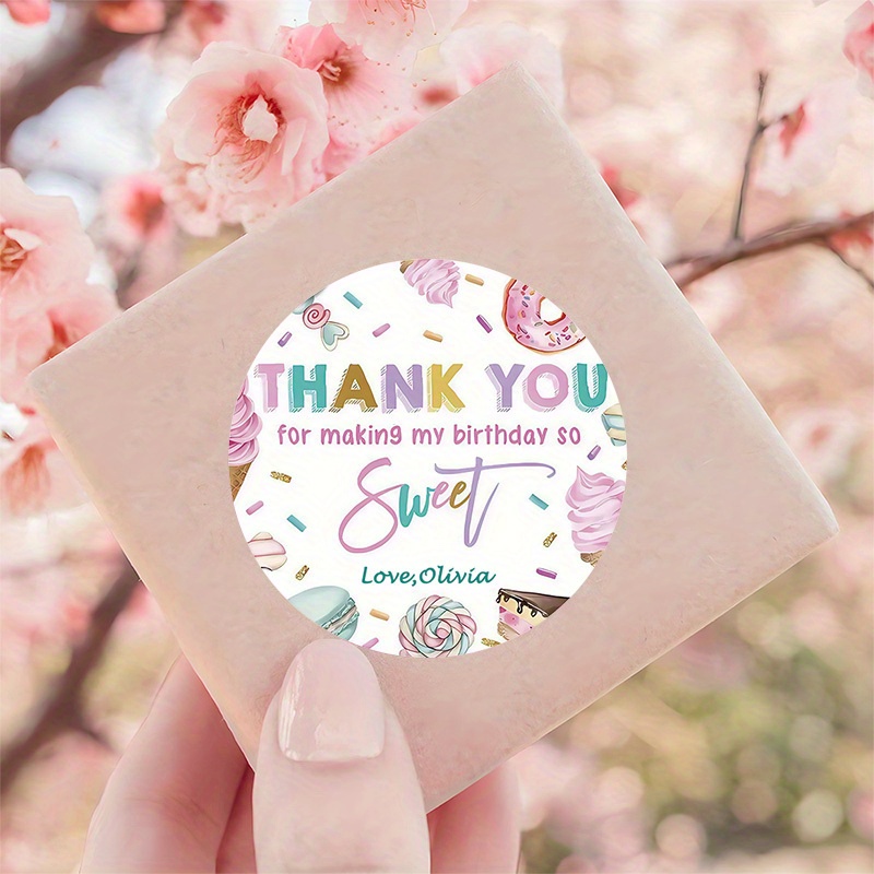 TEMU Set Of 96 Round Stickers With A Thank-you Theme, Customizable With Names And More - Designed In A Sweet Treats Style, Perfect For Birthday Party