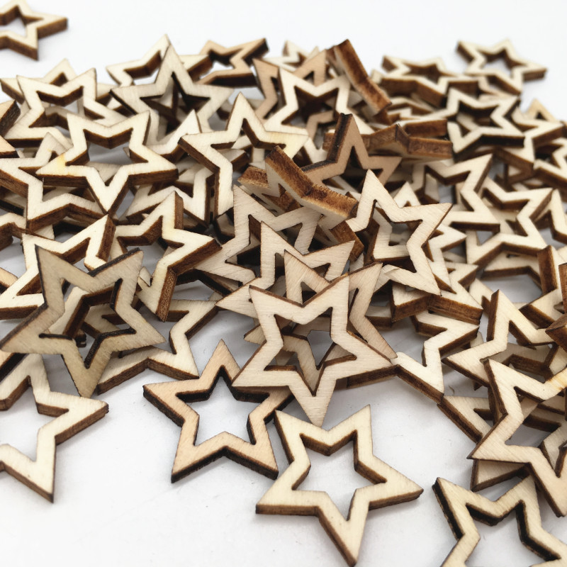 100pcs Of Unpainted Wooden Star-shaped Cutouts For Crafts, Gift Labels, And Home Decor