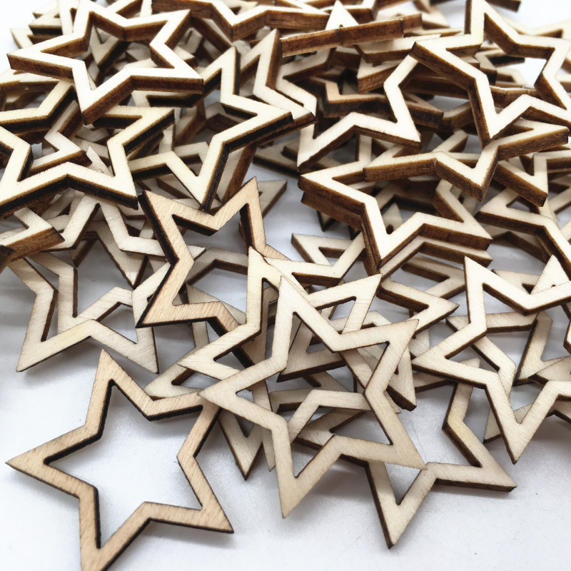 Image of 100pcs Of Unpainted Wooden Star-shaped Cutouts For Crafts, Gift Labels, And Home Decor
