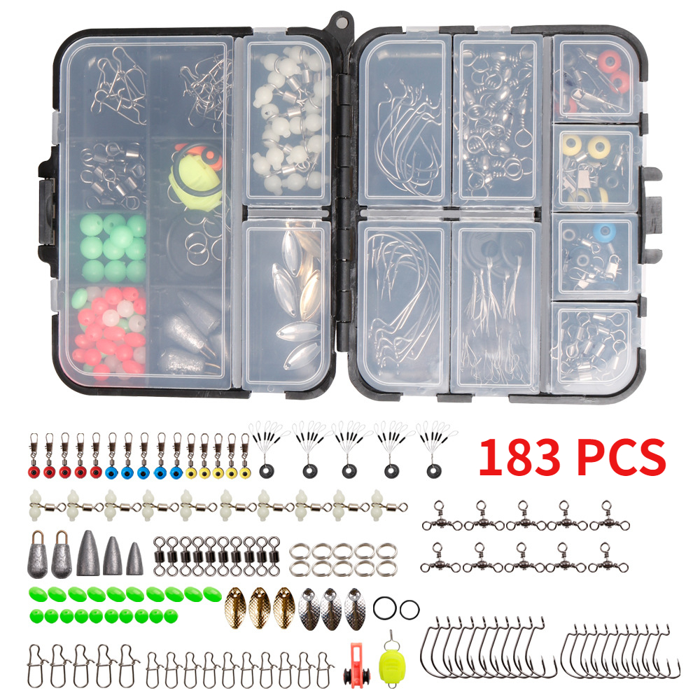 183pcs Premium Fishing Lure Set - Hooks, Rings, Beads, Sinkers, Tackle Kit  for Freshwater and Saltwater Fishing - Catch More Fish with this Complete S