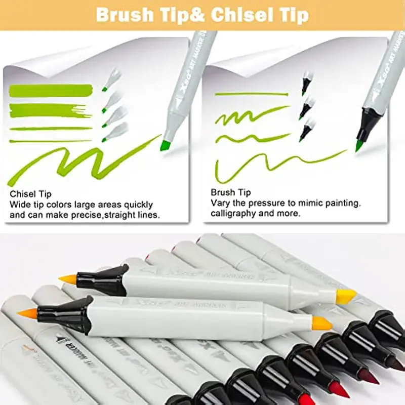 48 Colors Dual Brush Alcohol Markers, Brush&chisel Double Nibs