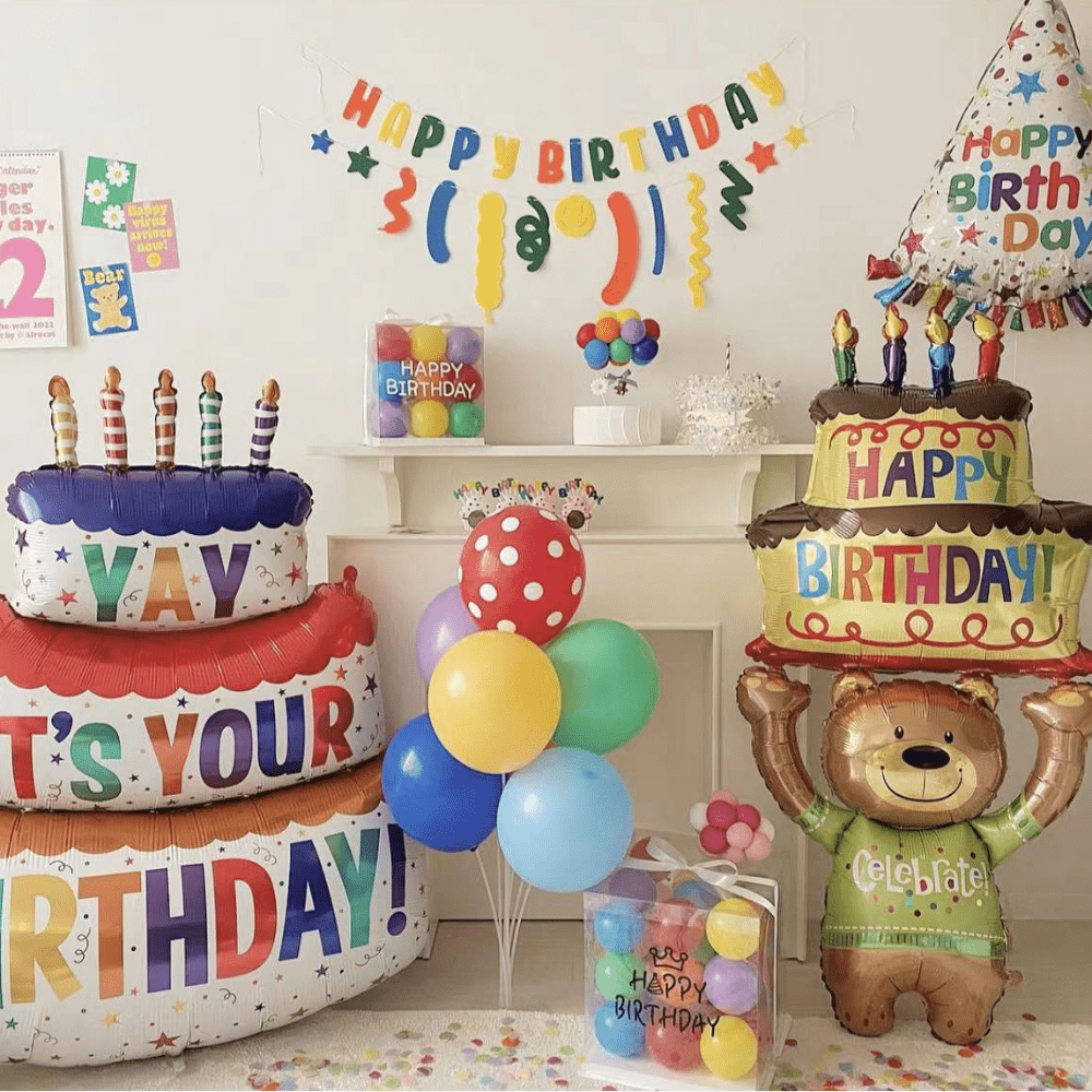 7 piezas de papel de aluminio con temática de pastel de cumpleaños, globos  de cumpleaños de 2 años, suministros de decoración de fiesta de aniversario