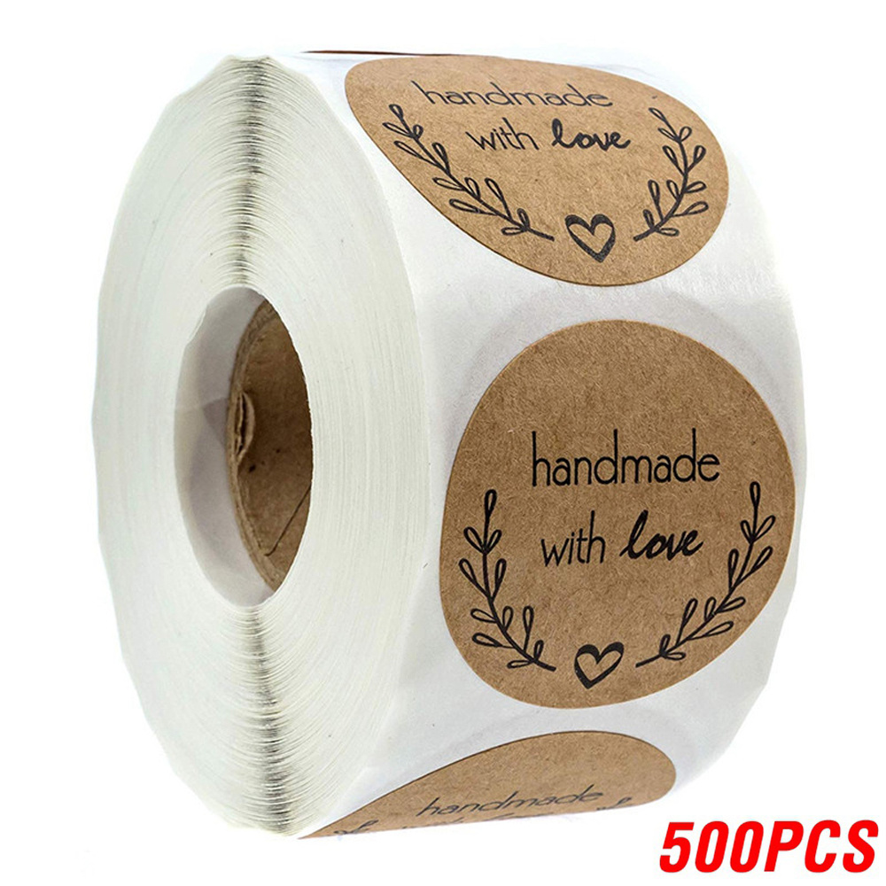 500pcs roll handmade with love stickers 1 inch brown kraft labels for canning storage gifts and more perfect for fathers day mothers day and party favors