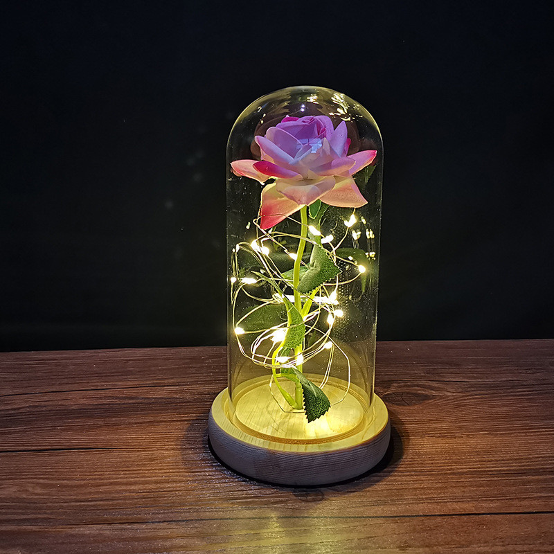 EdricShop LED Rose Flower Jar Light Eternal Flower with Light String  Valentine DayPortable Christmas Party Supplies - (Color: Purple)