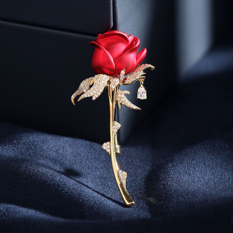 Black / Red Camellia Flower Alloy Brooch Pin Inlaid Shiny - Temu