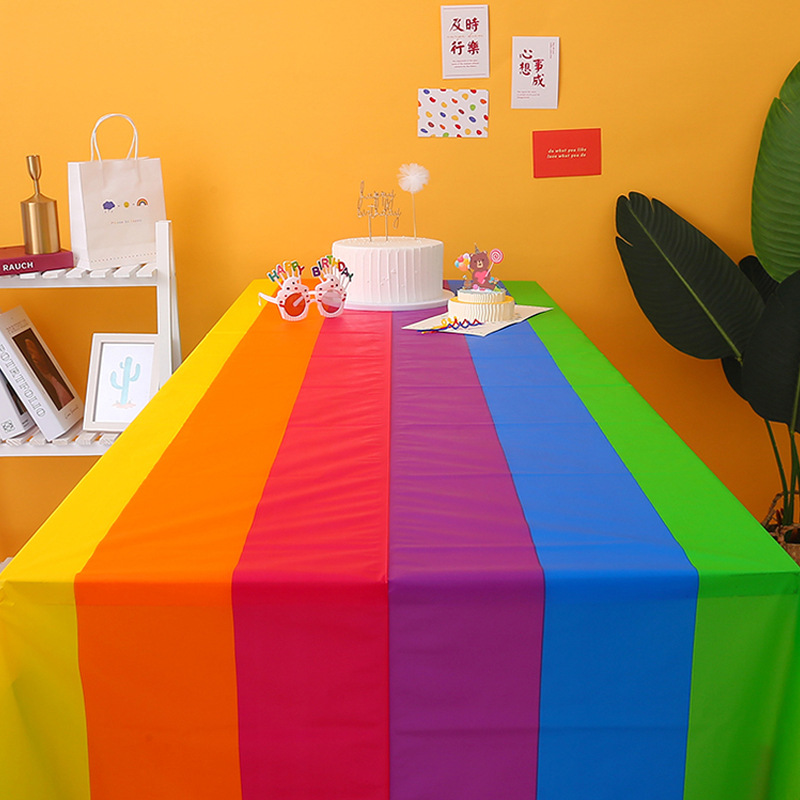 Rainbow Tablecloth Carnival Pride Disposable Plastic Tablecloth Rectangle Rainbow Tablecover Rainbow Birthday Party Supplies For Carnival Pride Party