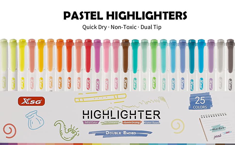 Double Ended Highlighters Slim Pastel Pens School Supplies