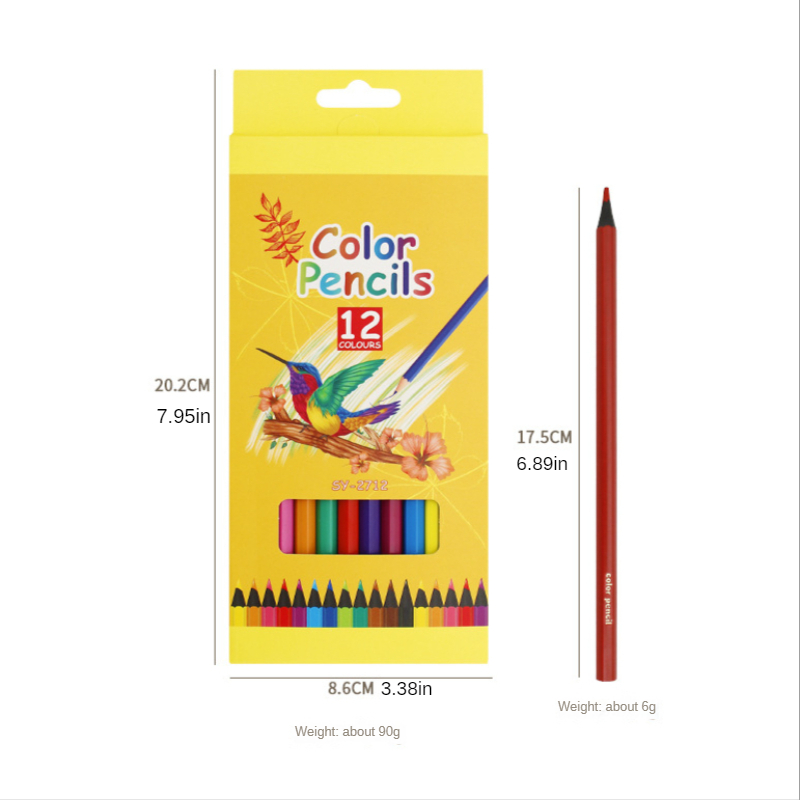 12Pcs Colored Pencils, 17.5cm Oil Based Colour Pencil Crayons