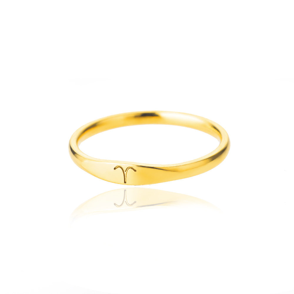 Image of Tiny Zodiac Sign Ring For Women 14k Golden Plated Plated Stainless Steel Zodiac Ring Constellation Synthetic Gemstoneini Ring Birthday Jewelry Gift