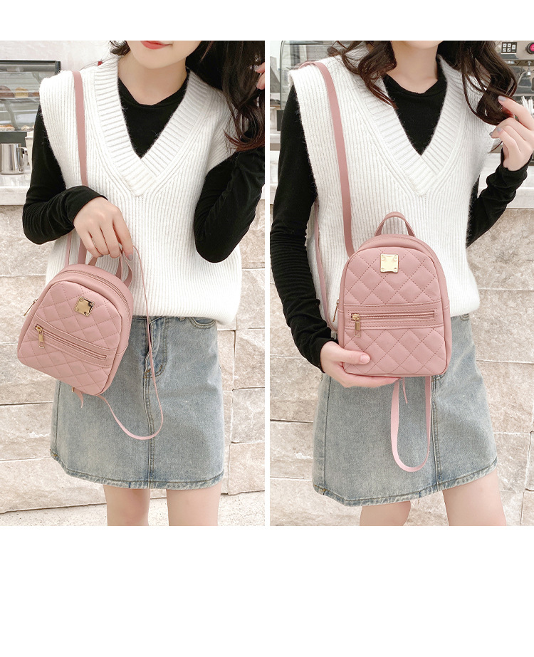 Youda Pu Solid Color Mini Rhombus Backpack Suitable For Women