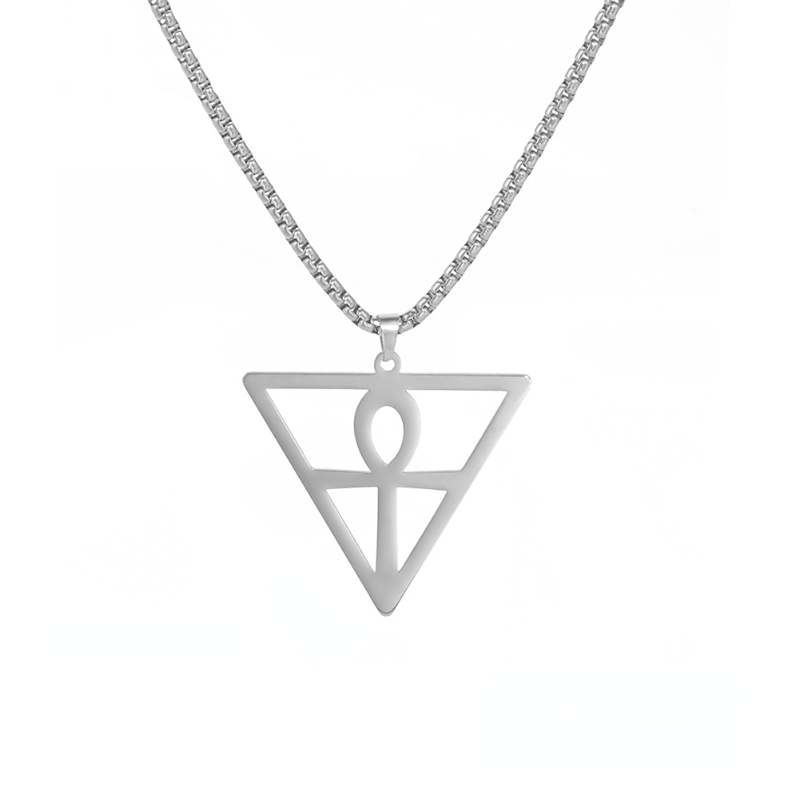 Men's Silver Necklace with Eye of Ra Triangle and Hamsa Hand Pendant