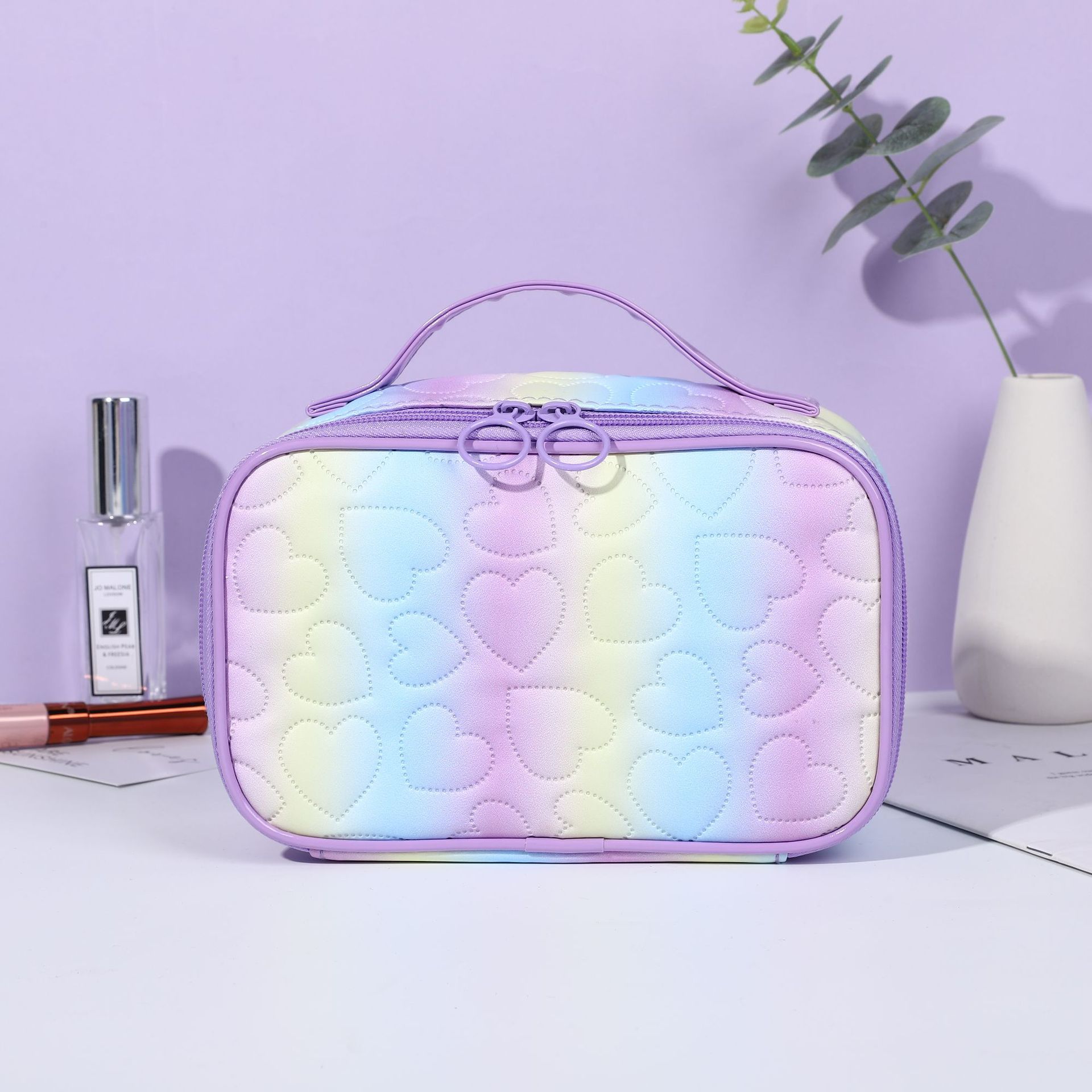 Colorful Quilted Cosmetic Bag, Portable Toiletry Wash Pouch, Zipper Clutch  Makeup Bag With Heart Pattern - Temu