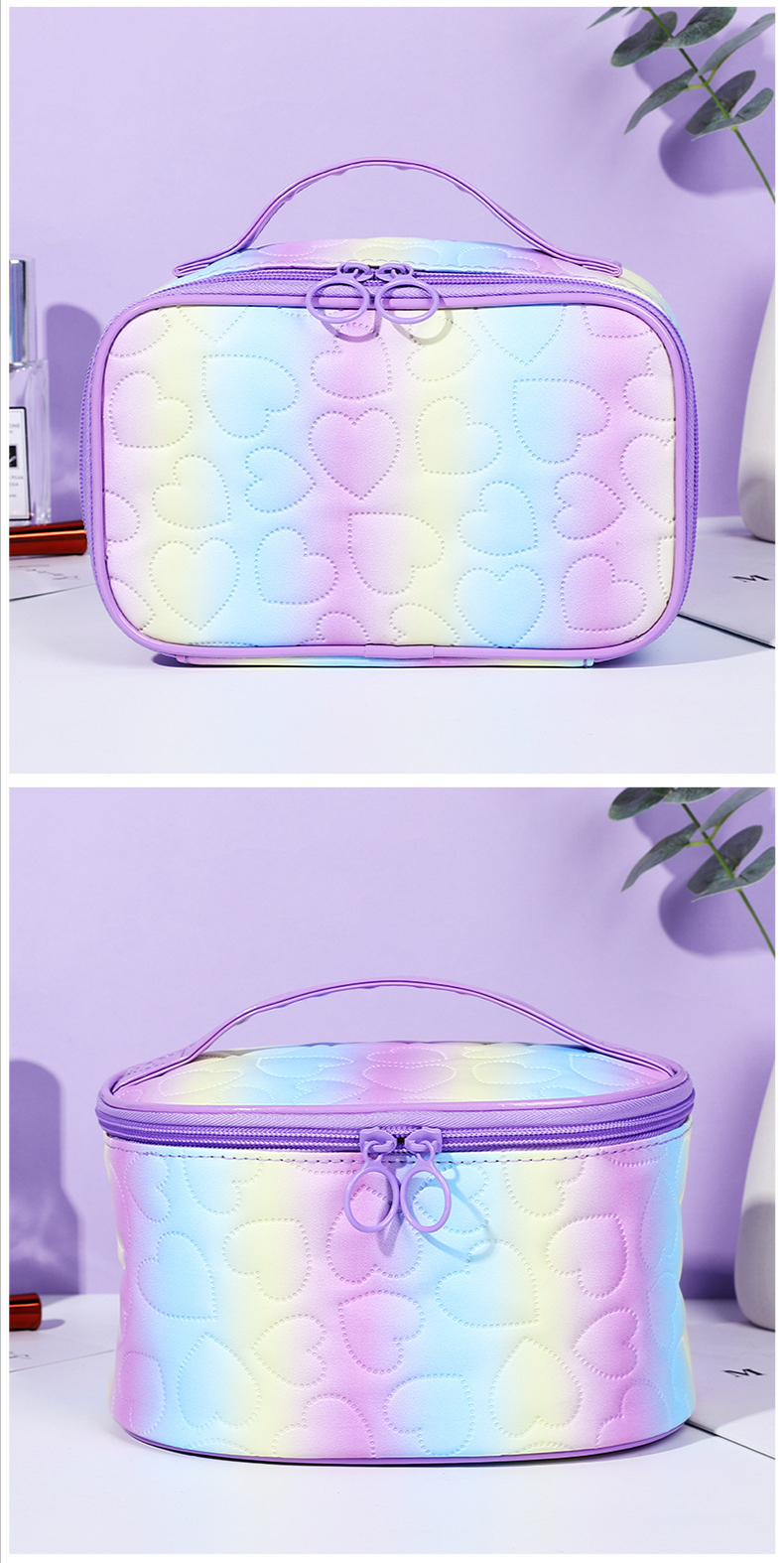 Colorful Quilted Cosmetic Bag, Portable Toiletry Wash Pouch, Zipper Clutch Makeup  Bag With Heart Pattern - Temu