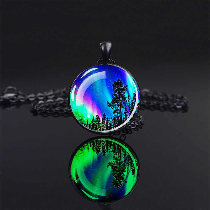 Northern Lights Glass Crystal Luminous Necklace Pendant Glowing Necklace  Glow In Dark Jewelry Astronomy Gift