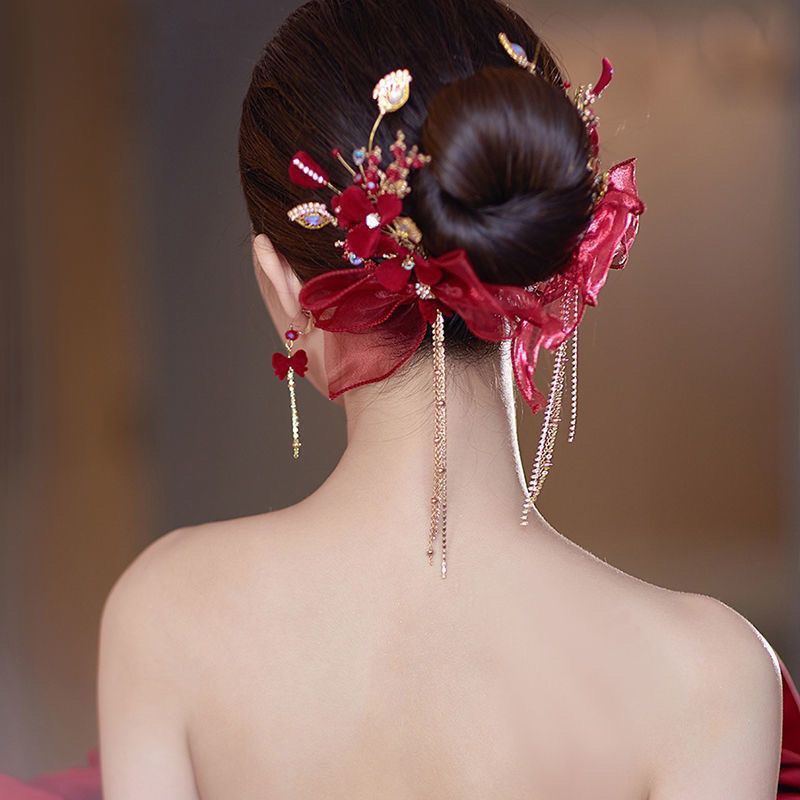 Red Bridal Headpiece Bow Bridal Headpiece Dress Cheongsam Accessories -  Beauty & Personal Care - Temu