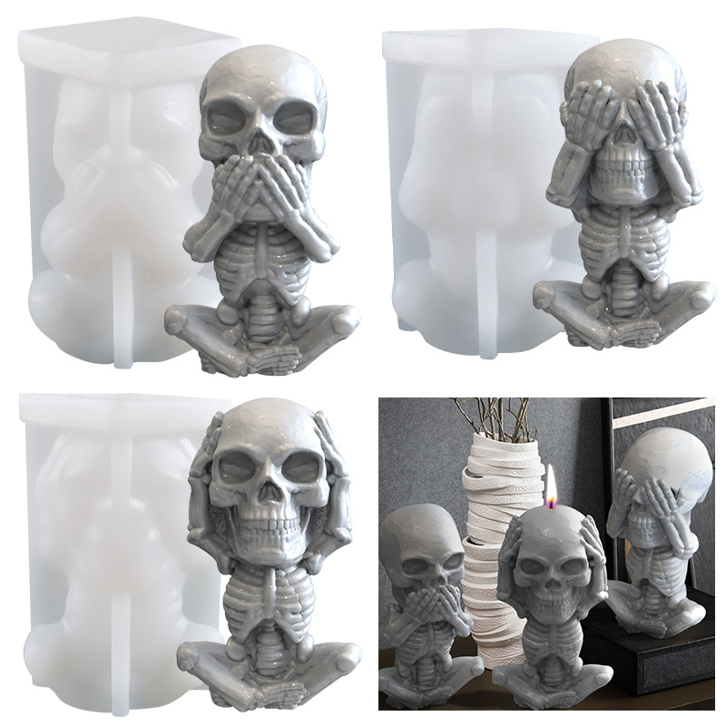 Moule à Bougie Tête de Crâne 3D, Moules à Bougies en Silicone pour  Halloween, Moule de Coulée époxy pour DIY, pour Décoration de la Maison,  Moule à