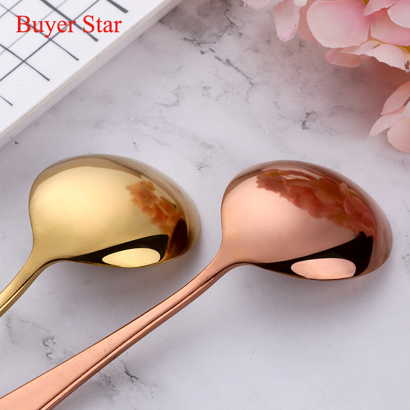 1pc Gold Stainless Steel Long Soup Spoon Cooking Utensils Pink