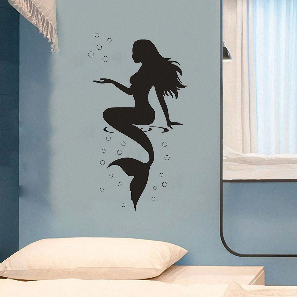 

1pc Black Mermaid Wall Decal, Peel And Stick Vinyl Wall Decals, For Teens Room Nursery Wall Mural Art Decor Bathroom And Door Stickers