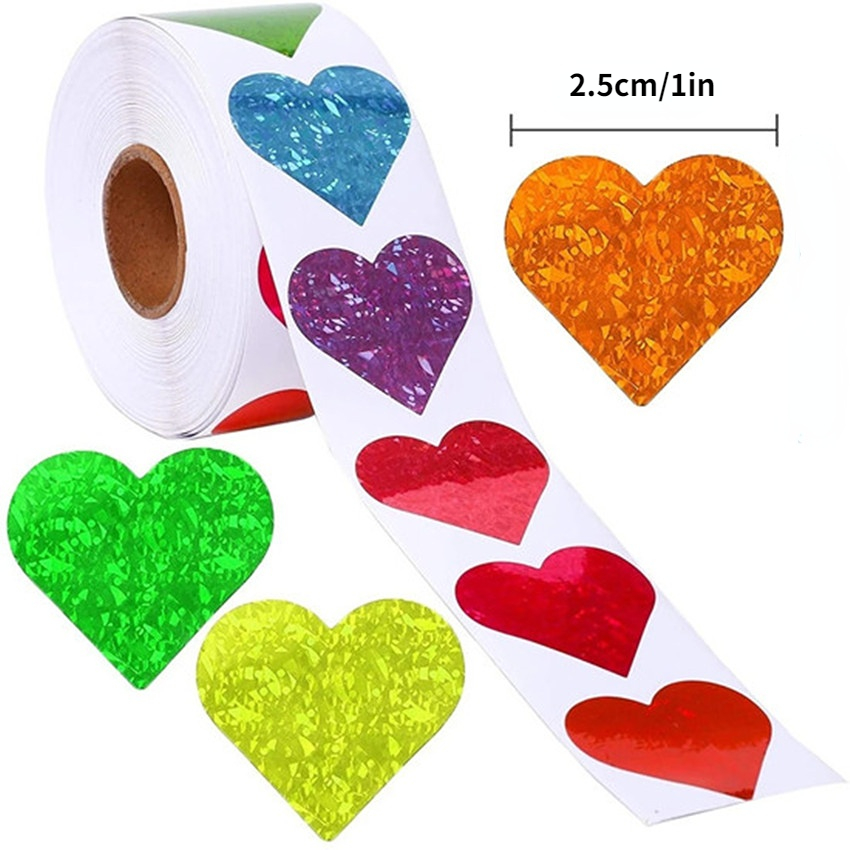 Rainbow Laser Heart Stickers Perfect For Scrapbooking - Temu