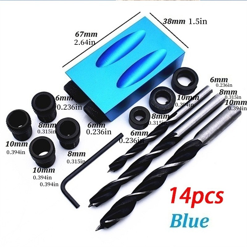 7pcs Blue Pocket Hole Jig Kit, 15 Degree Dowel Drill Guide Set For  Woodworking Carpenter Wood Joint Angle Tool