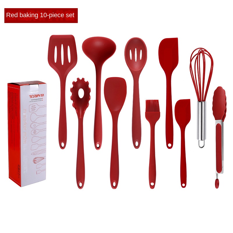 10 Piece Silicone Kitchen Cooking Utensils Set, Red