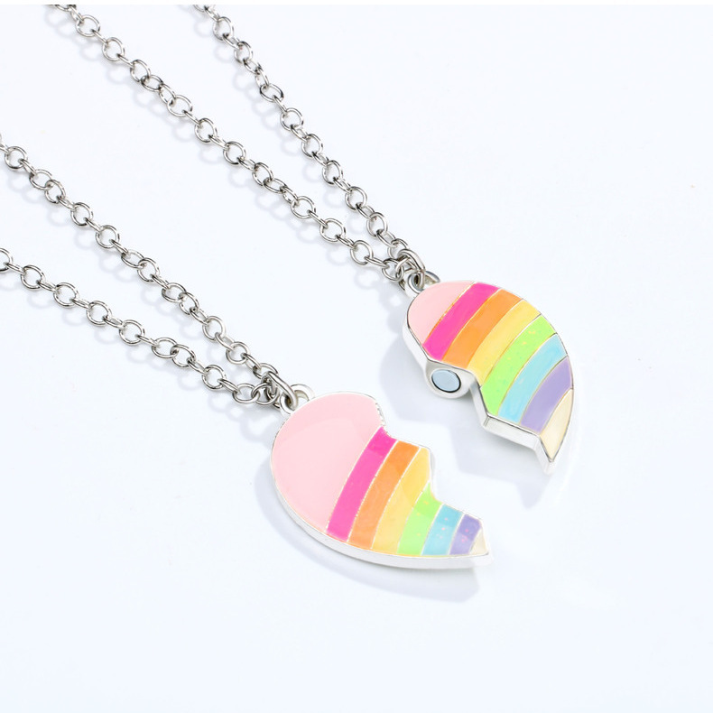 Matching Heart Necklace Set Valentine Day Best Friend Gift Magnet Heart  Multicolored Friendship Sister Jewelry Rainbow Couple Girlfriend -   Finland