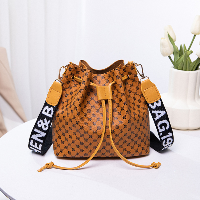 Geometric Pattern Bucket Bag, Drawstring Design Crossbody Bag