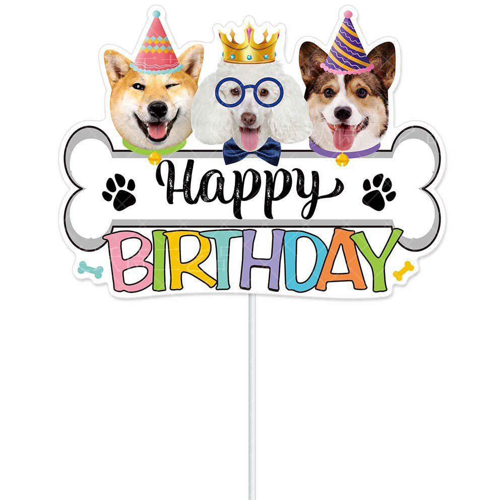 Set Pet Dog Theme Birthday Party Decoration Set Cartoon Birthday Flag Cake  Insert Dog Face Flag - Home & Kitchen - Temu