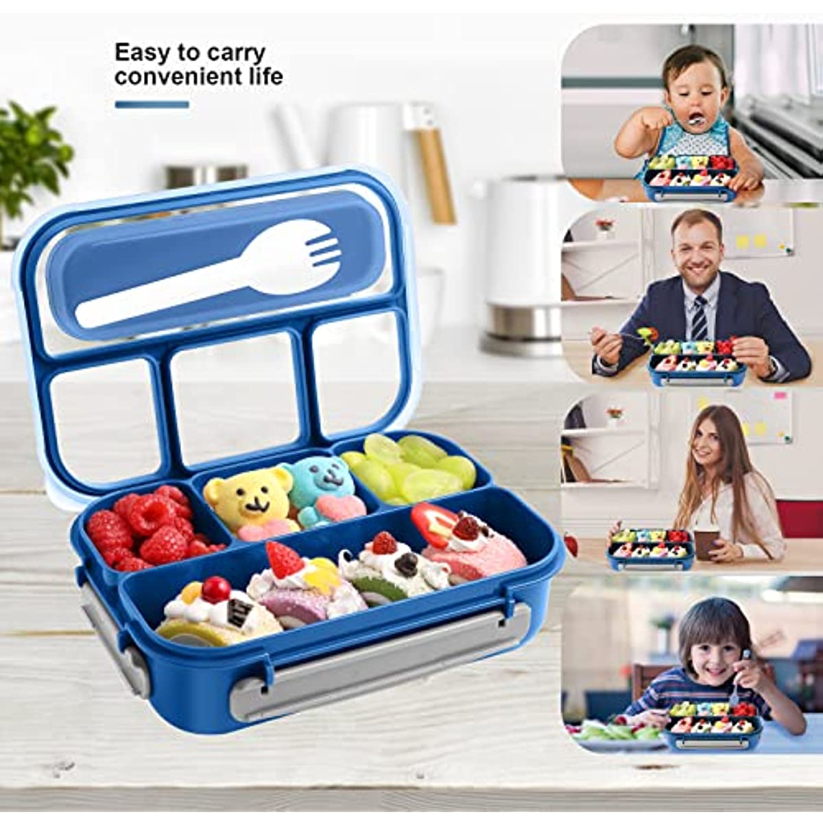 1pc Cartoon Lunch Box, Pp Material, For Kids With Grid Design