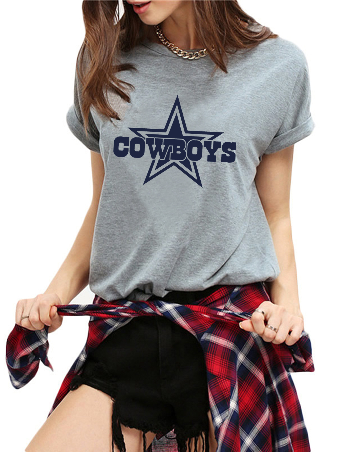 A Cowboys Fan Print T-shirt, Short Sleeve Crew Neck Casual Top For Summer &  Spring, Women's Clothing - Temu