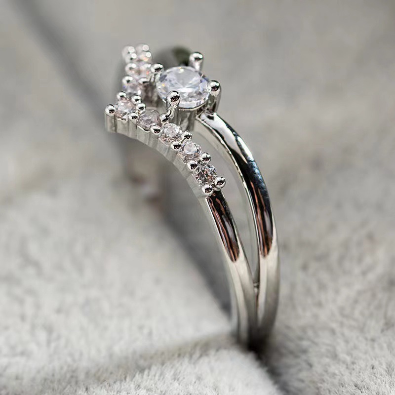 V Shaped Sparkling Zirconia Ring, Heart Wedding Jewelry
